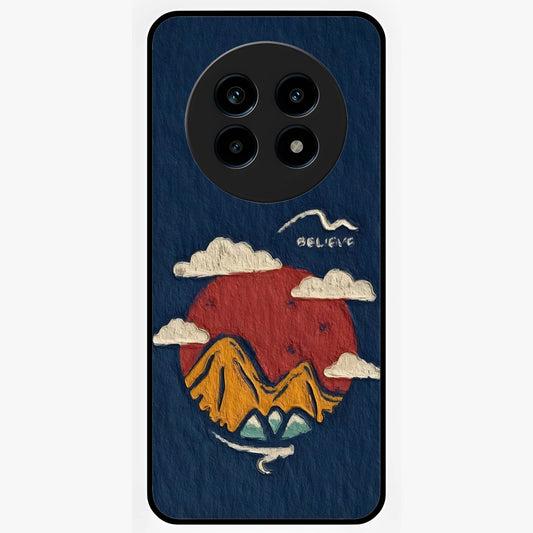 Dream Beyond Mountains Glass Case showing flat back view with scenic mountain landscape artwork and glossy glass finish.