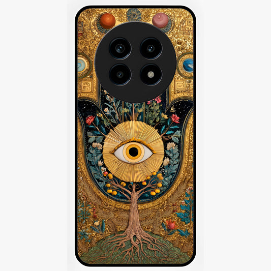 Ethereal Evil Eye Glass Case showing flat back view with mystical evil eye artwork and glossy glass finish.