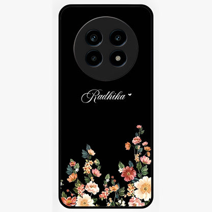 Floral Design With a Custom Personalized Name Glass Case showing flat back view with floral artwork and personalized name design.