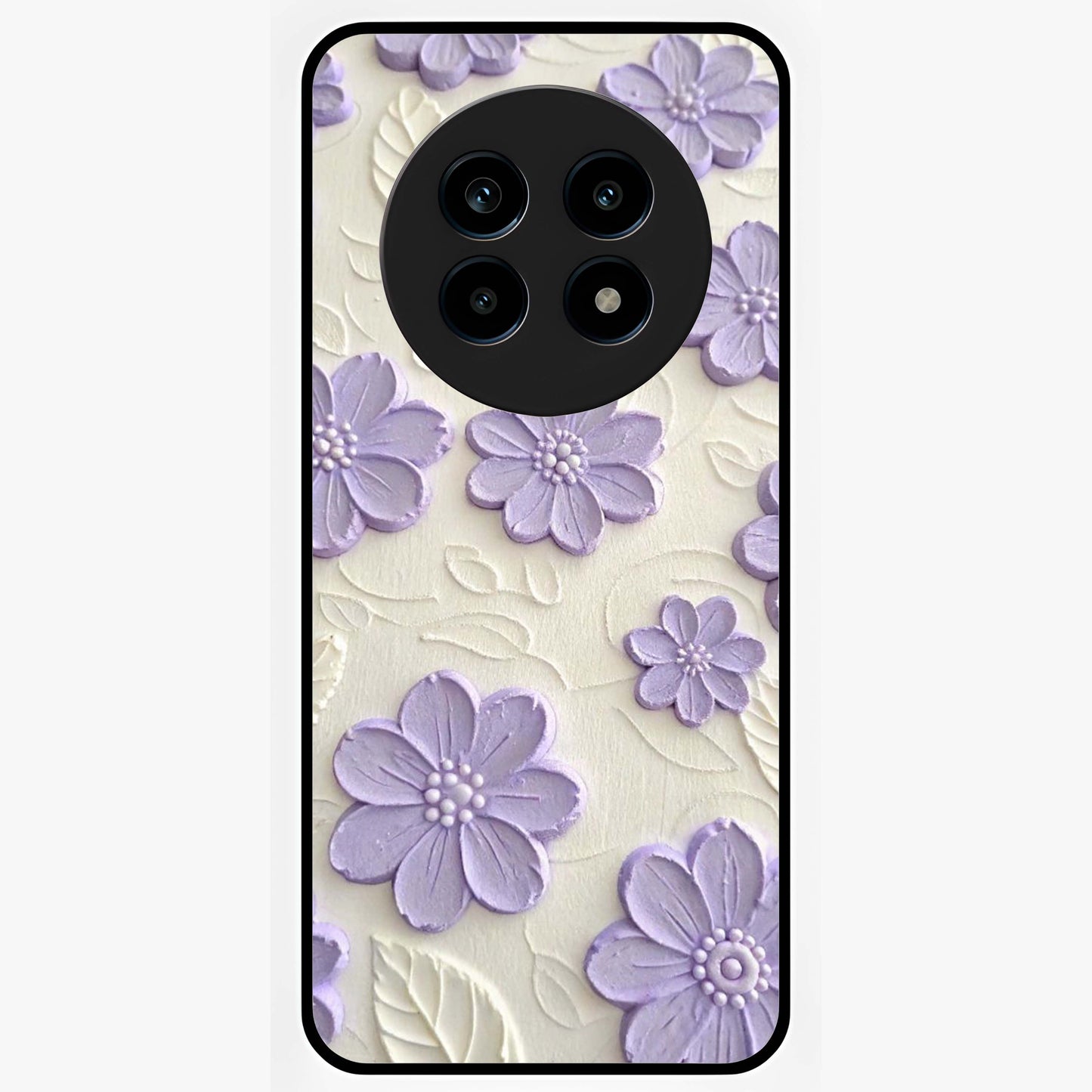 Floral Wall Art With Purple Flowers Glass Case showing flat back view with purple flower artwork and glossy glass finish.