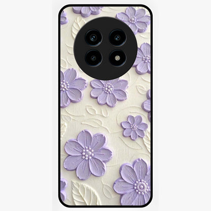 Floral Wall Art With Purple Flowers Glass Case showing flat back view with purple flower artwork and glossy glass finish.