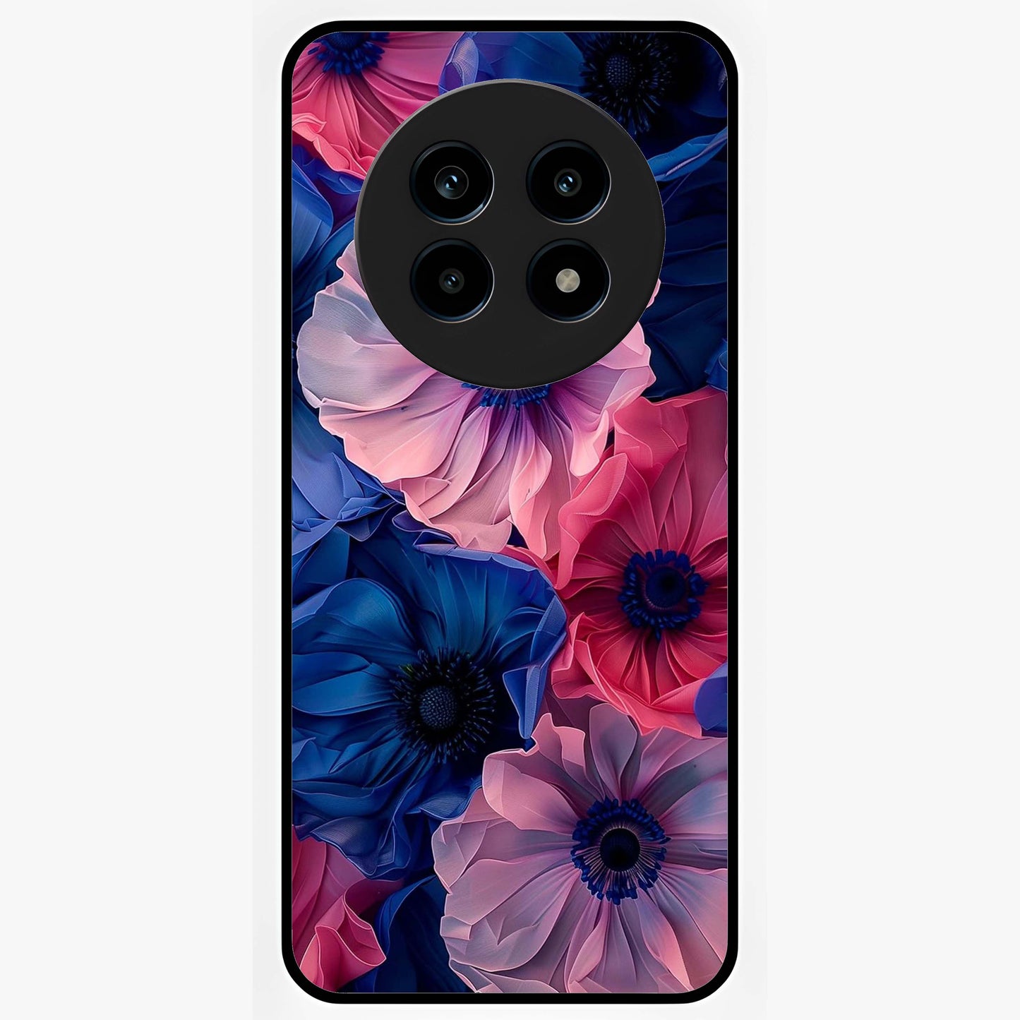Flower Paper Art Pattern Glass Case showing flat back view with paper cut style floral artwork and glossy glass finish.