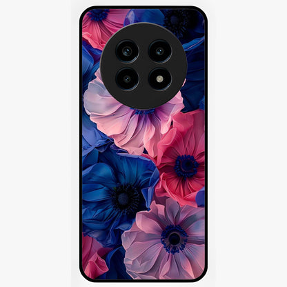 Flower Paper Art Pattern Glass Case showing flat back view with paper cut style floral artwork and glossy glass finish.