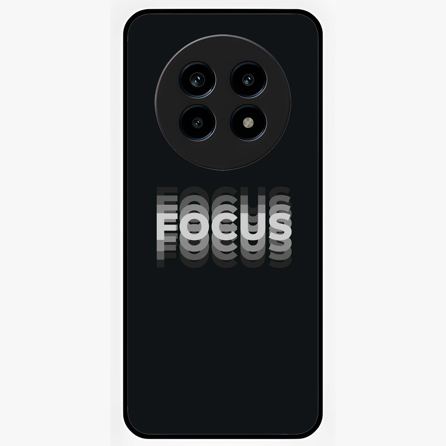 Focus Mode On Glass Case showing flat back view with bold motivational typography design and glossy glass finish.