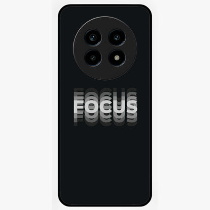 Focus Mode On Glass Case showing flat back view with bold motivational typography design and glossy glass finish.