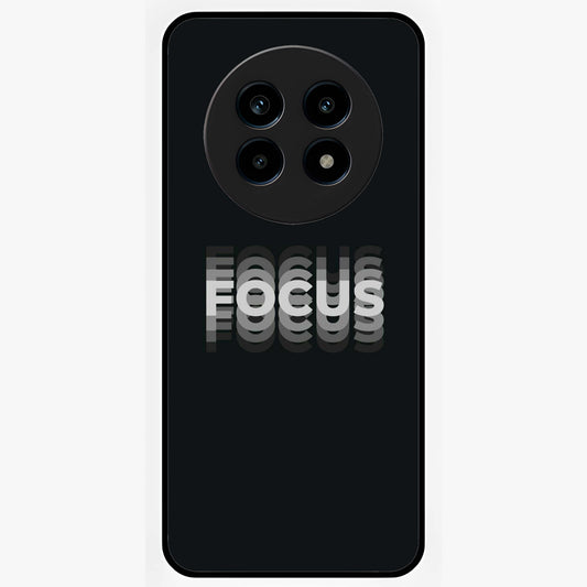 Focus Mode On Glass Case showing flat back view with bold motivational typography design and glossy glass finish.