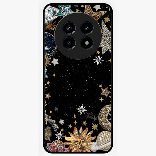 Galactic Jewel Stars Glass Case showing flat back view with sparkling star jewel artwork and glossy glass finish.
