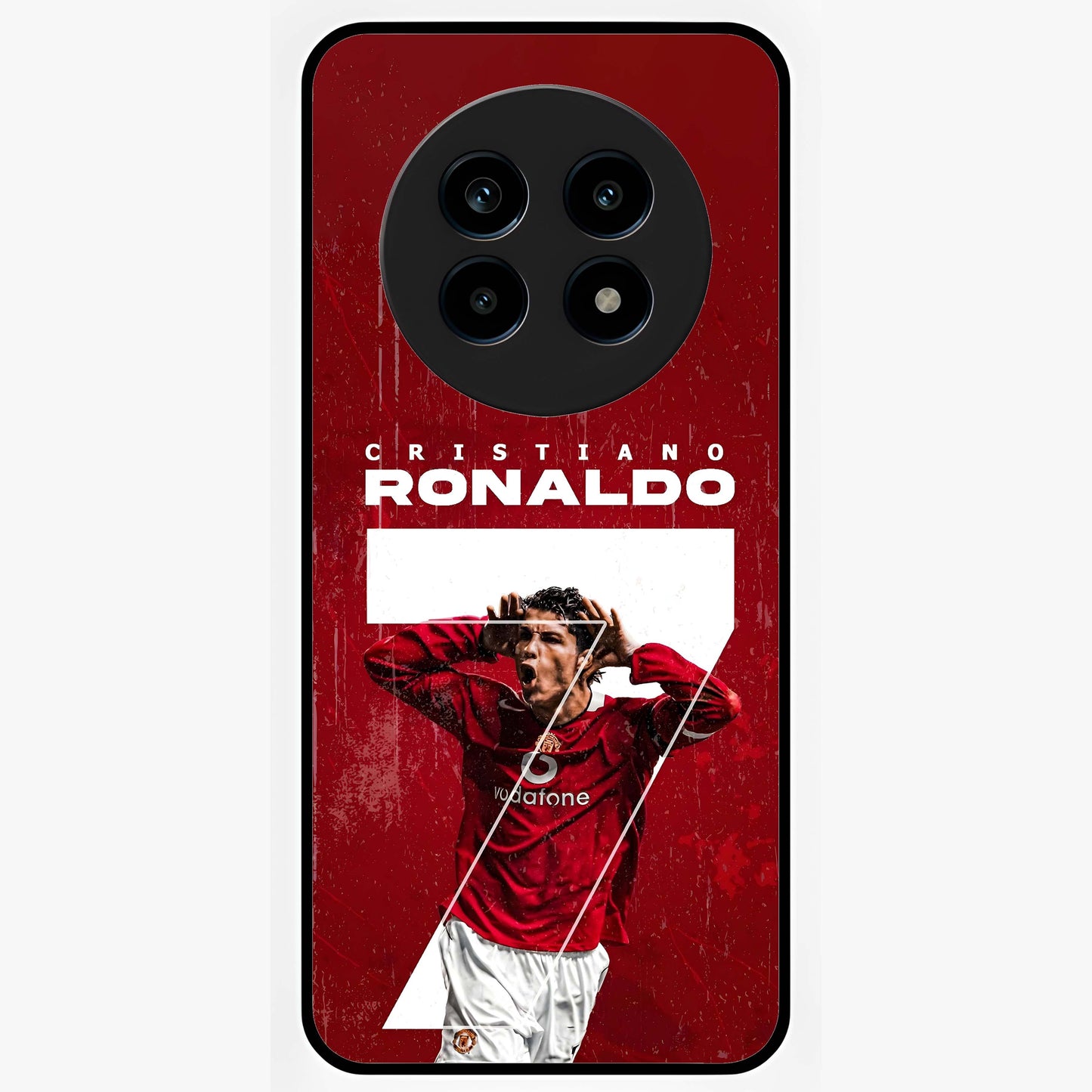 Goal Celebration Legacy Glass Case showing flat back view with football celebration inspired artwork and glossy glass finish.