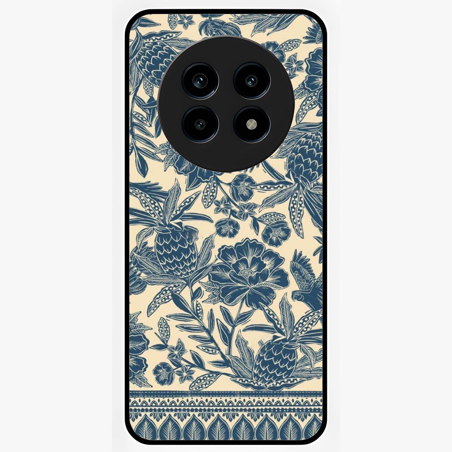 Heirloom Wild Bloom Glass Case showing flat back view with vintage inspired wild flower artwork and glossy glass finish.