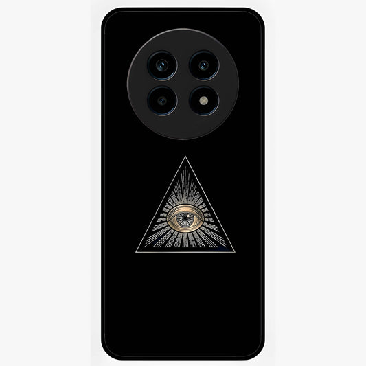 Illuminati Evil Glass Case showing flat back view with mysterious illuminati symbol artwork and glossy glass finish.