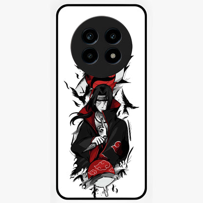 Itachi Sharingan Glass Case showing flat back view with powerful anime eye artwork and glossy glass finish.