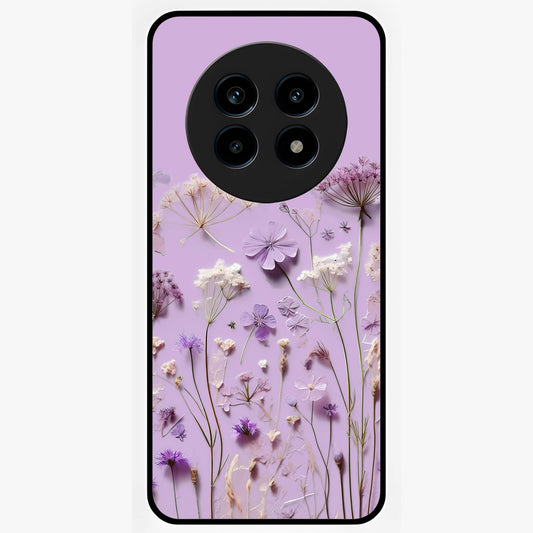 Lavender Blossom Dream Glass Case showing flat back view with soft lavender floral artwork and glossy glass finish.