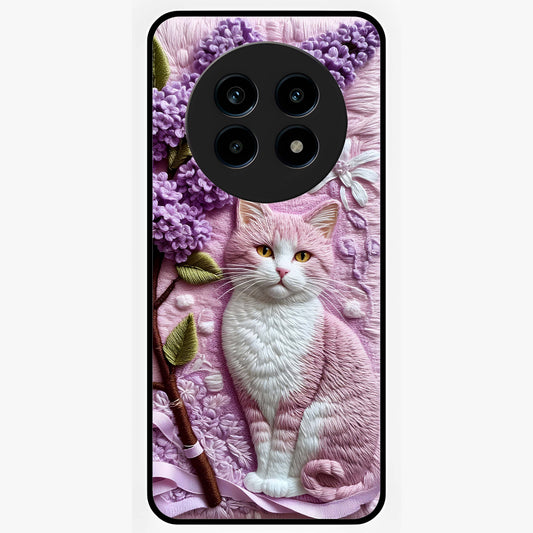 Lavender Cat Whimsy Glass Case showing flat back view with cute lavender cat artwork and glossy glass finish.