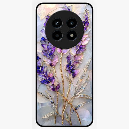 Lavender Dream Glow Glass Case showing flat back view with glowing lavender aesthetic artwork and glossy glass finish.