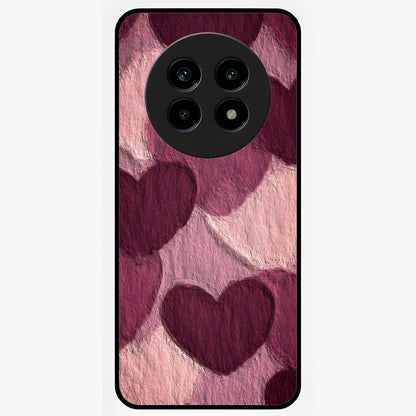 Layered Paper Hearts Glass Case showing flat back view with layered paper heart artwork and glossy glass finish.