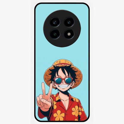 Luffy Summer Anime Vibe Glass Case showing flat back view with vibrant anime character artwork and glossy glass finish.