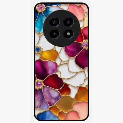 Marble Flower Pattern Glass Case showing flat back view with marble texture floral artwork and glossy glass finish.