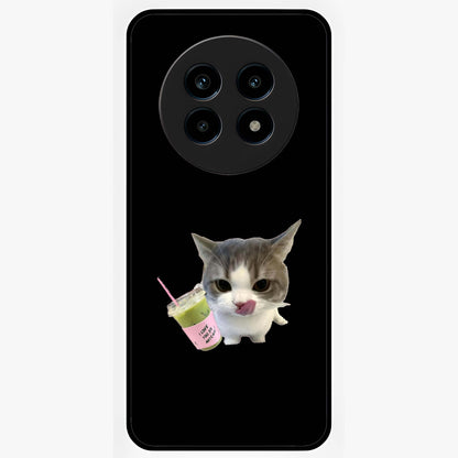 Matcha Cat Style Glass Case showing flat back view with cute matcha themed cat artwork and glossy glass finish.