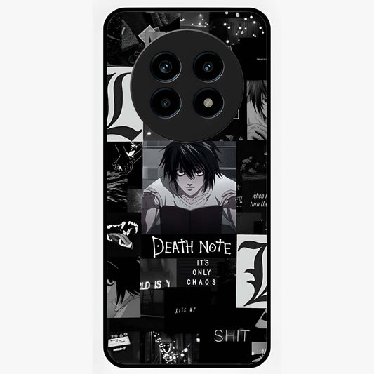 Midnight Chaos Mind Glass Case showing flat back view with abstract dark themed artwork and glossy glass finish.
