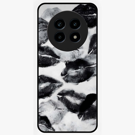 Midnight Kiss Marks Glass Case showing flat back view with lipstick kiss mark artwork and glossy glass finish.