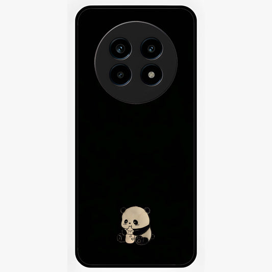 Midnight Panda Love Glass Case showing flat back view with cute panda themed artwork and glossy glass finish.
