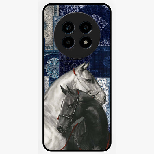 Midnight Stallion Blues Glass Case showing flat back view with majestic horse artwork and glossy glass finish.