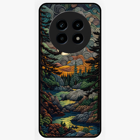 Moonlight Forest Dream Glass Case showing flat back view with mystical forest moonlight artwork and glossy glass finish.