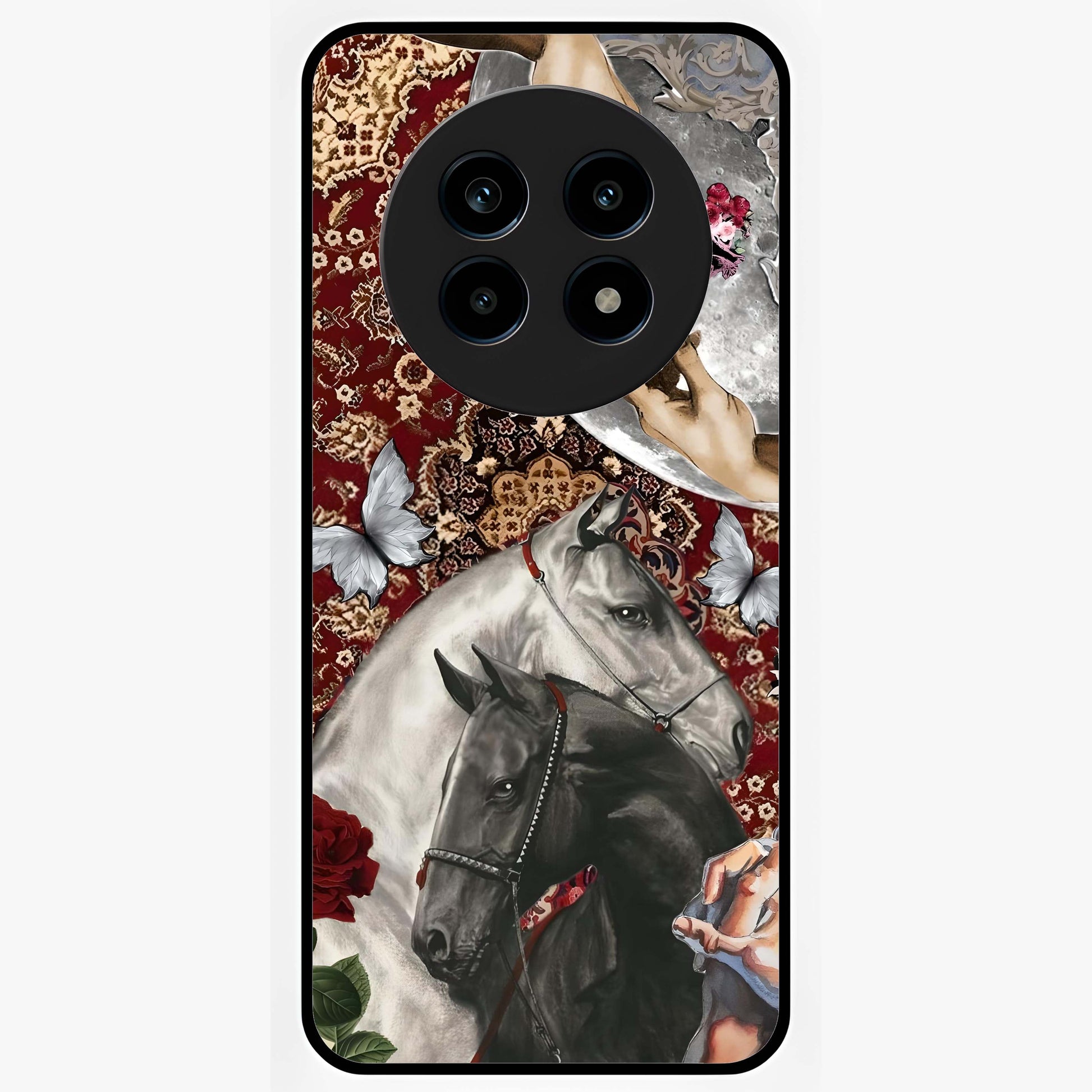 Moonlit Royal Stallion Glass Case showing flat back view with majestic horse under moonlight artwork and glossy glass finish.