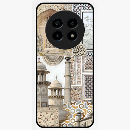 Mughal Marble Legacy Glass Case showing flat back view with intricate Mughal inspired marble pattern and glossy glass finish.
