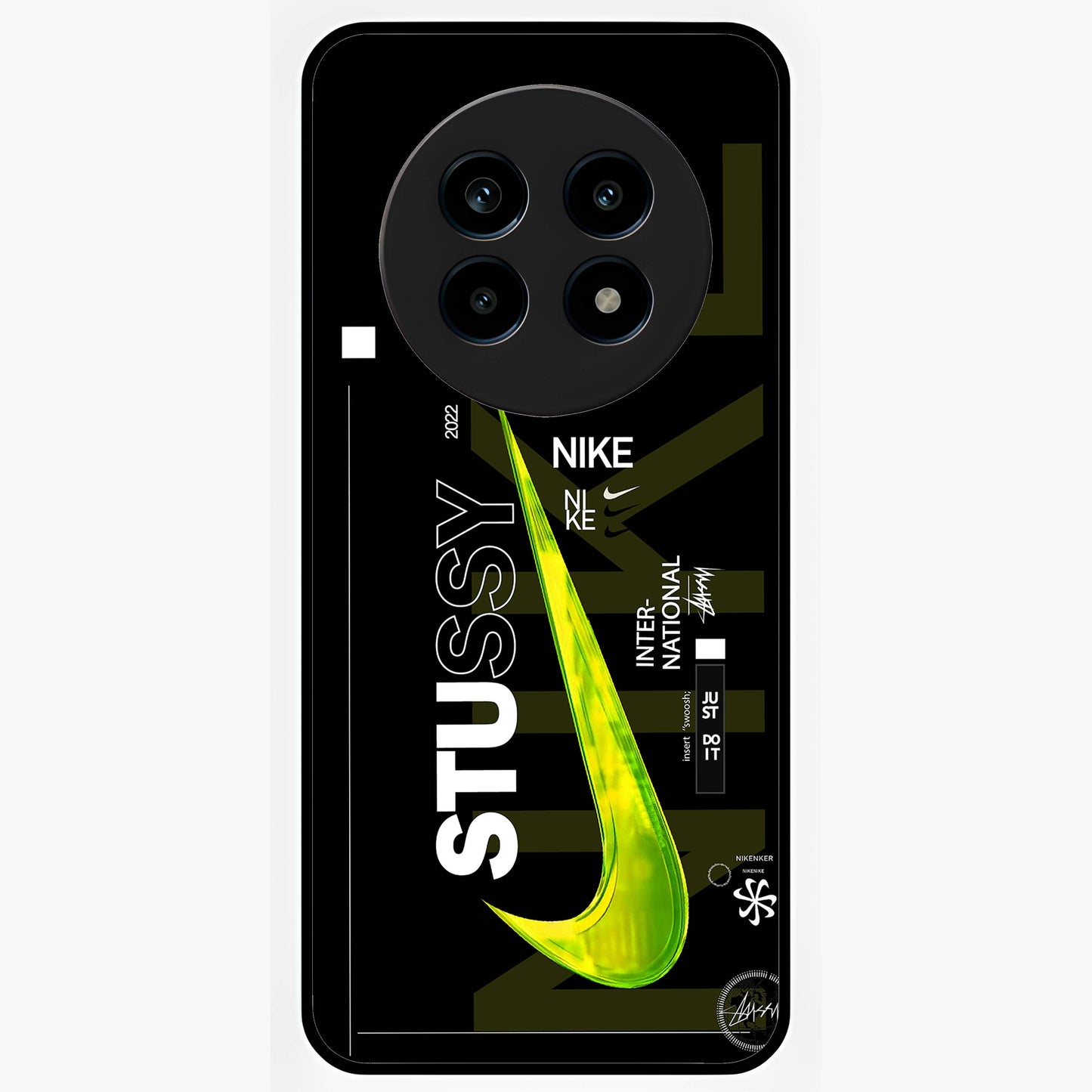 Neon Street Edition Glass Case showing flat back view with neon street style artwork and glossy glass finish.