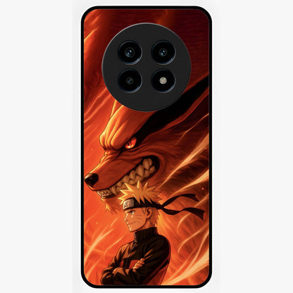 Nine Tails Legacy Glass Case showing flat back view with powerful nine-tailed fox inspired artwork and glossy glass finish.