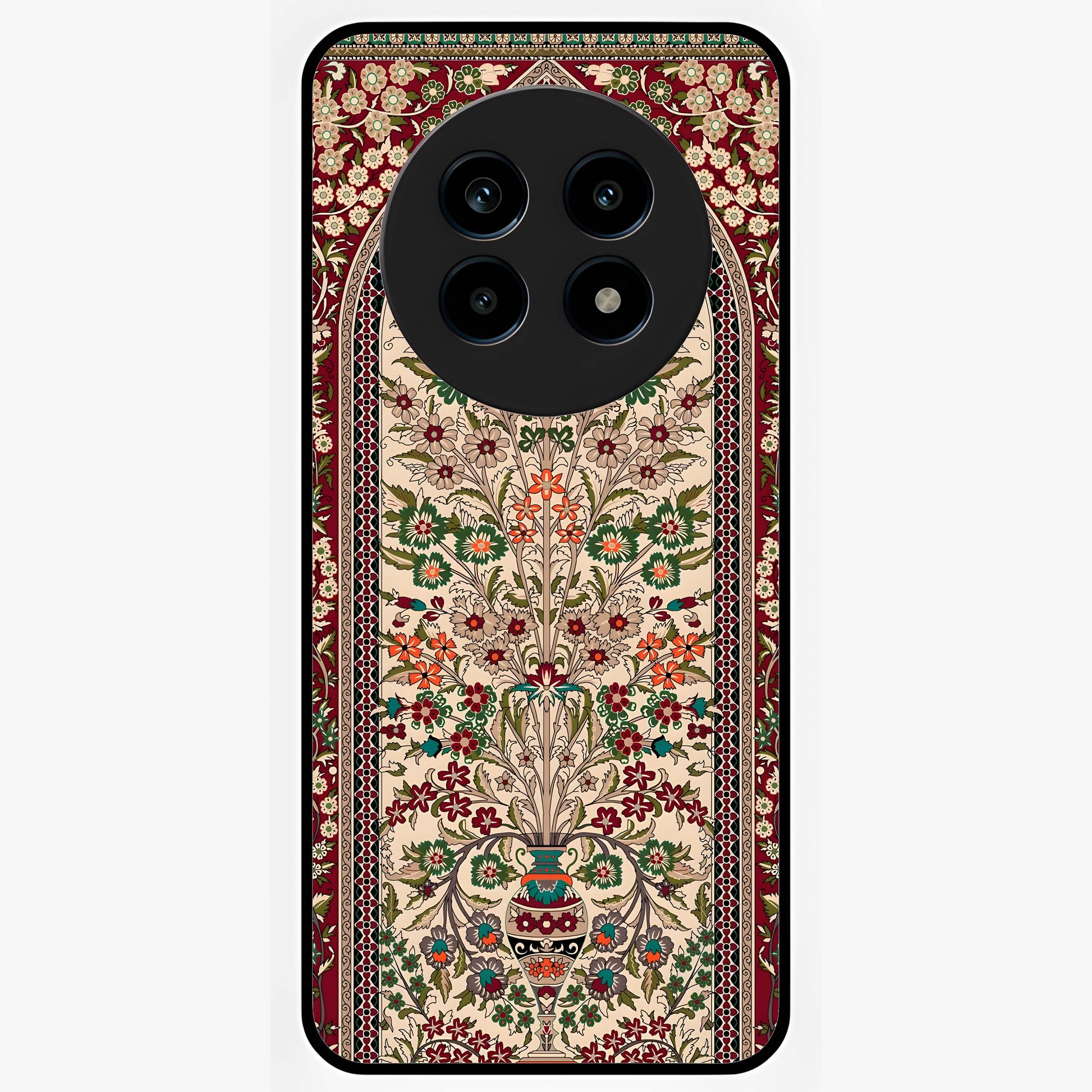 Persian Inspired Glass Case showing flat back view with ornate Persian style pattern artwork and glossy glass finish.