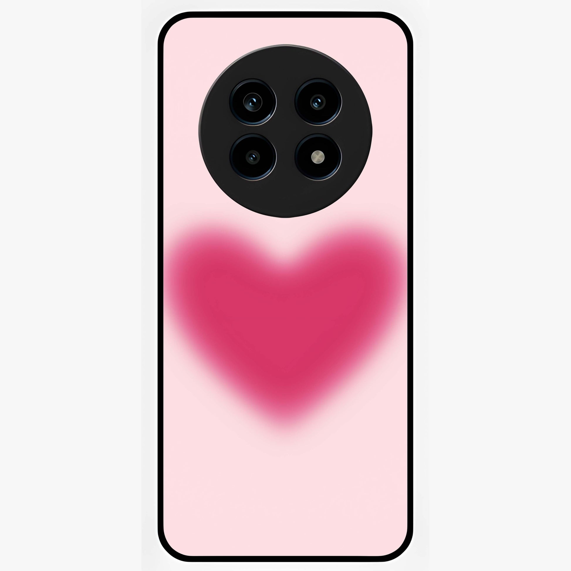 Pink Aura Heart Glass Case showing flat back view with glowing heart artwork and glossy glass finish.