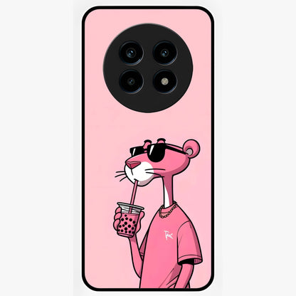 Pink Panther Glass Case showing flat back view with iconic pink panther artwork and glossy glass finish.