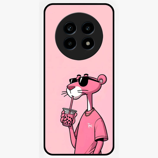 Pink Panther Glass Case showing flat back view with iconic pink panther artwork and glossy glass finish.
