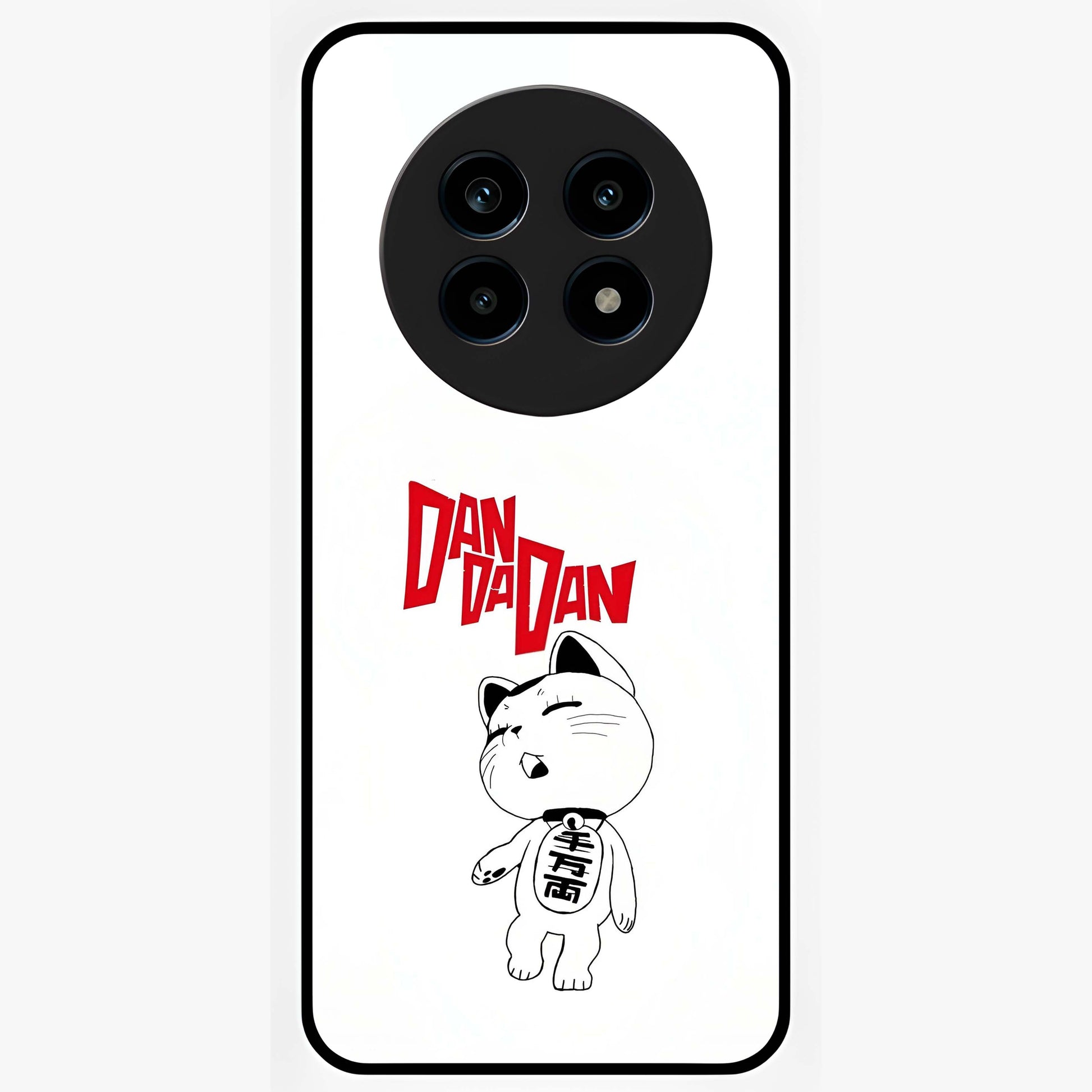 Playful Spirit Charm Glass Case showing flat back view with cheerful charm themed artwork and glossy glass finish.