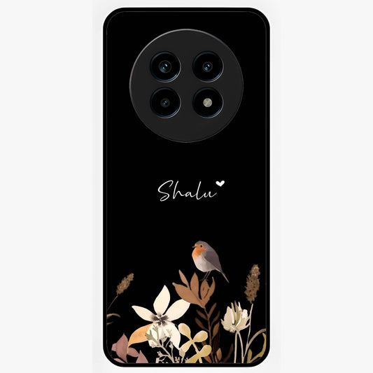 Quiet Garden Tune Custom Name Glass Case showing flat back view with peaceful garden artwork and personalized name design.