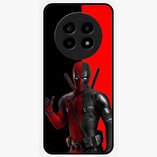 Red & Black Deadpool Theme Glass Case showing flat back view with bold comic inspired artwork and glossy glass finish.