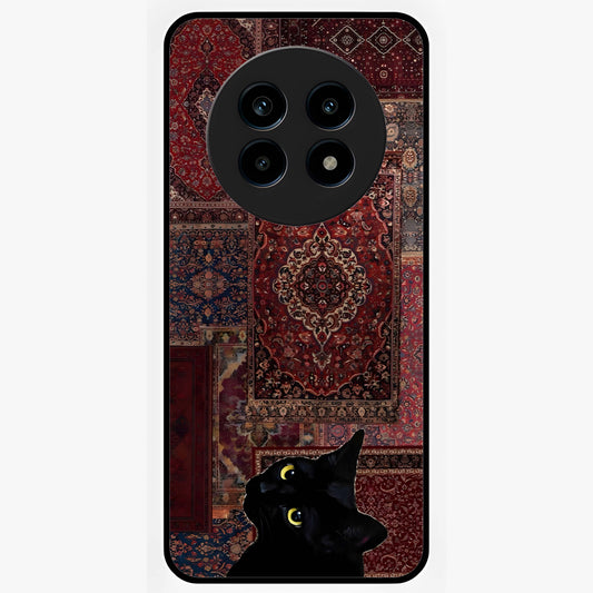Regal Magic Cat Apple Glass Case showing flat back view with magical cat artwork holding apple and glossy glass finish.