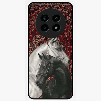 Regal Stallion Tapestry Glass Case showing flat back view with majestic horse tapestry artwork and glossy glass finish.