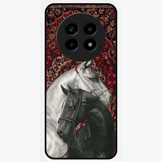 Regal Stallion Tapestry Glass Case showing flat back view with majestic horse tapestry artwork and glossy glass finish.