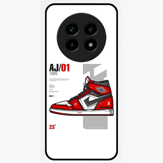 Retro Sneaker Blueprint Glass Case showing flat back view with sneaker blueprint style artwork and glossy glass finish.