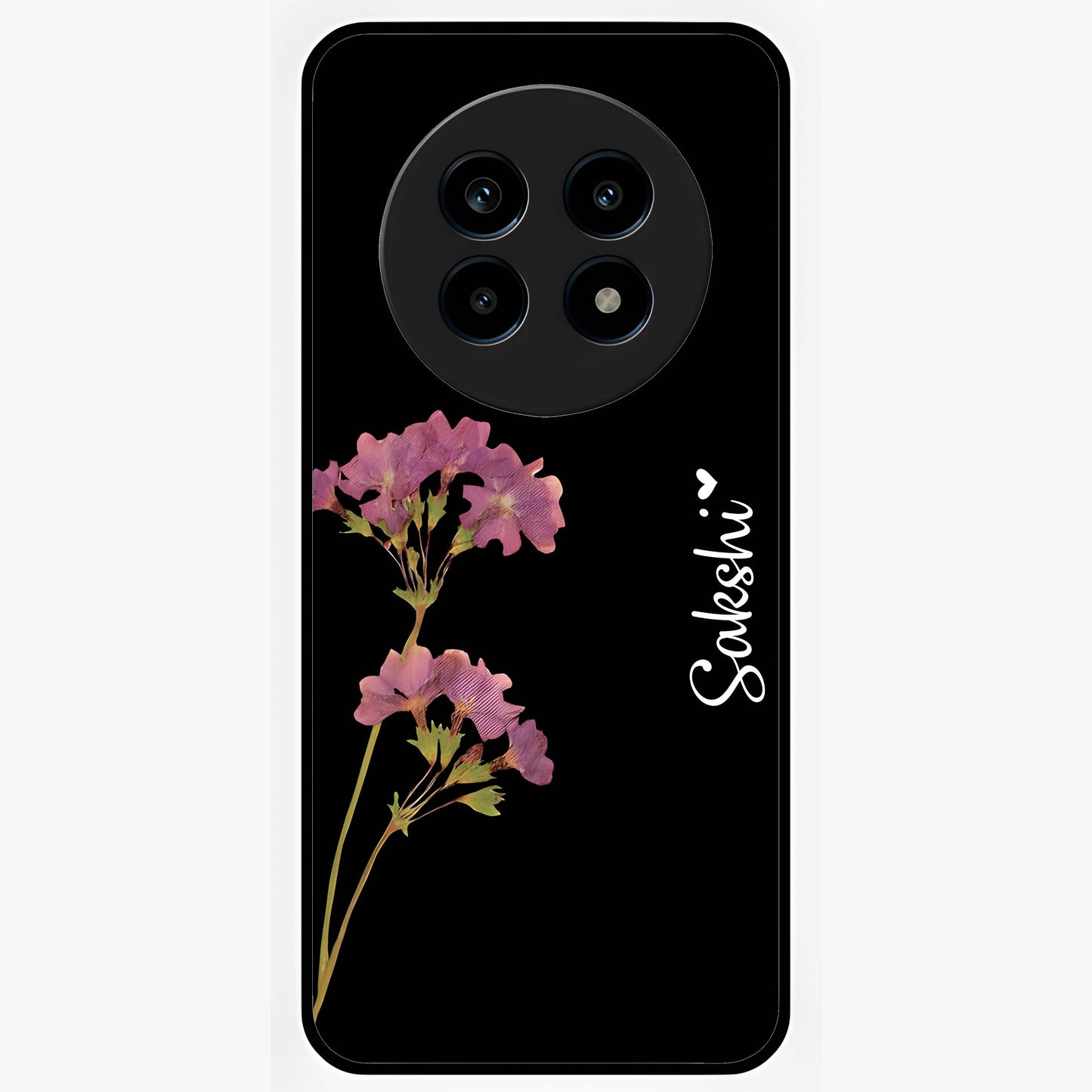 Riching Lavender Flower Custom Name Glass Case showing flat back view with lavender floral artwork and personalized name design.