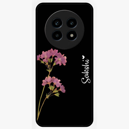 Riching Lavender Flower Custom Name Glass Case showing flat back view with lavender floral artwork and personalized name design.