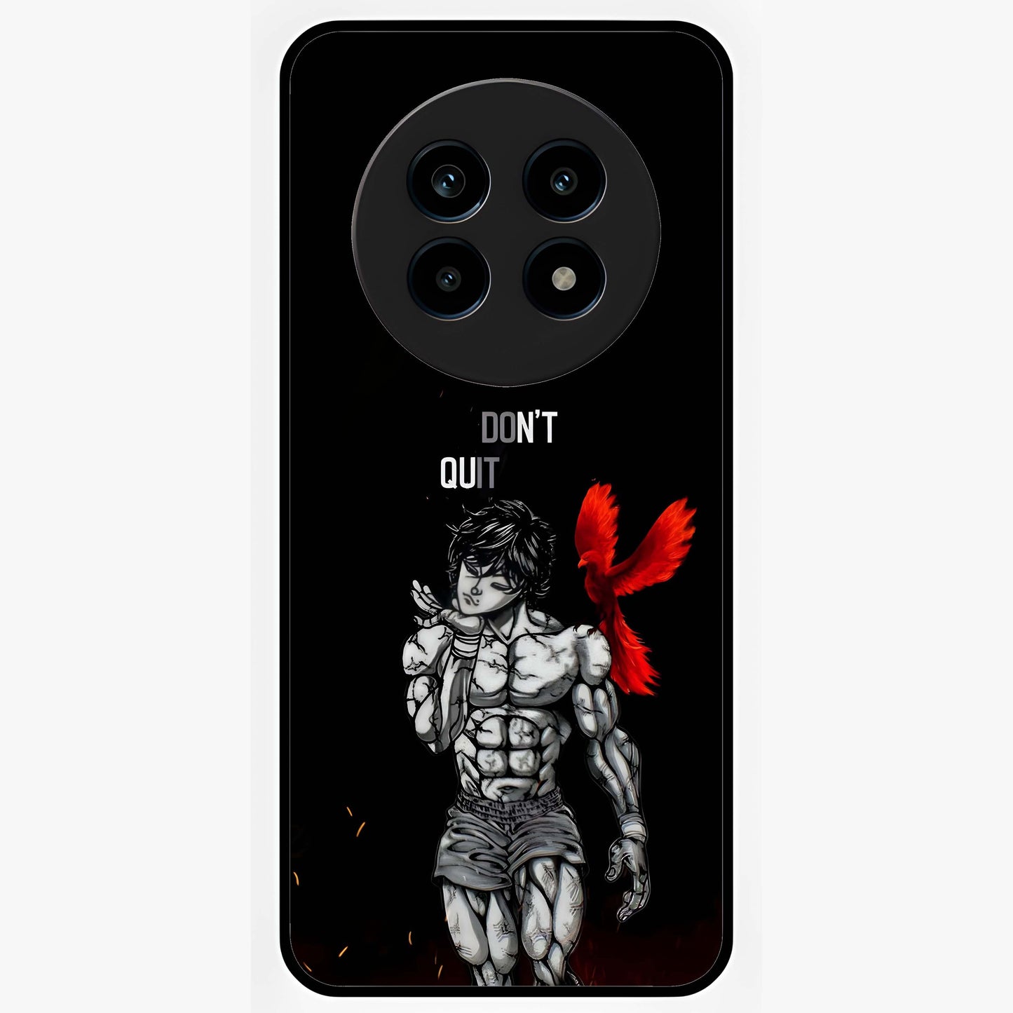 Rise Beyond Limits Glass Case showing flat back view with motivational typography artwork and glossy glass finish.