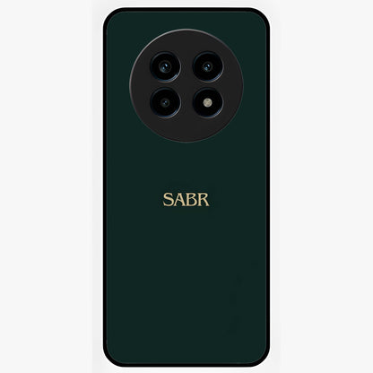 Sabr Minimal Patience Glass Case showing flat back view with minimalist typography artwork and glossy glass finish.