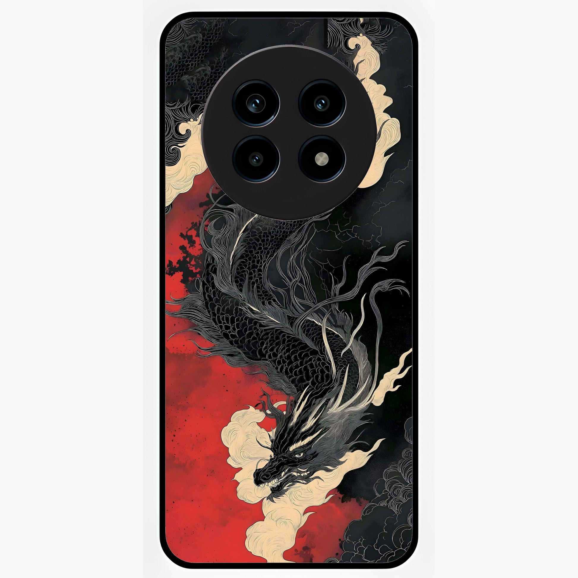 Shadow Dragon Fury Glass Case showing flat back view with fierce dragon artwork and glossy glass finish.