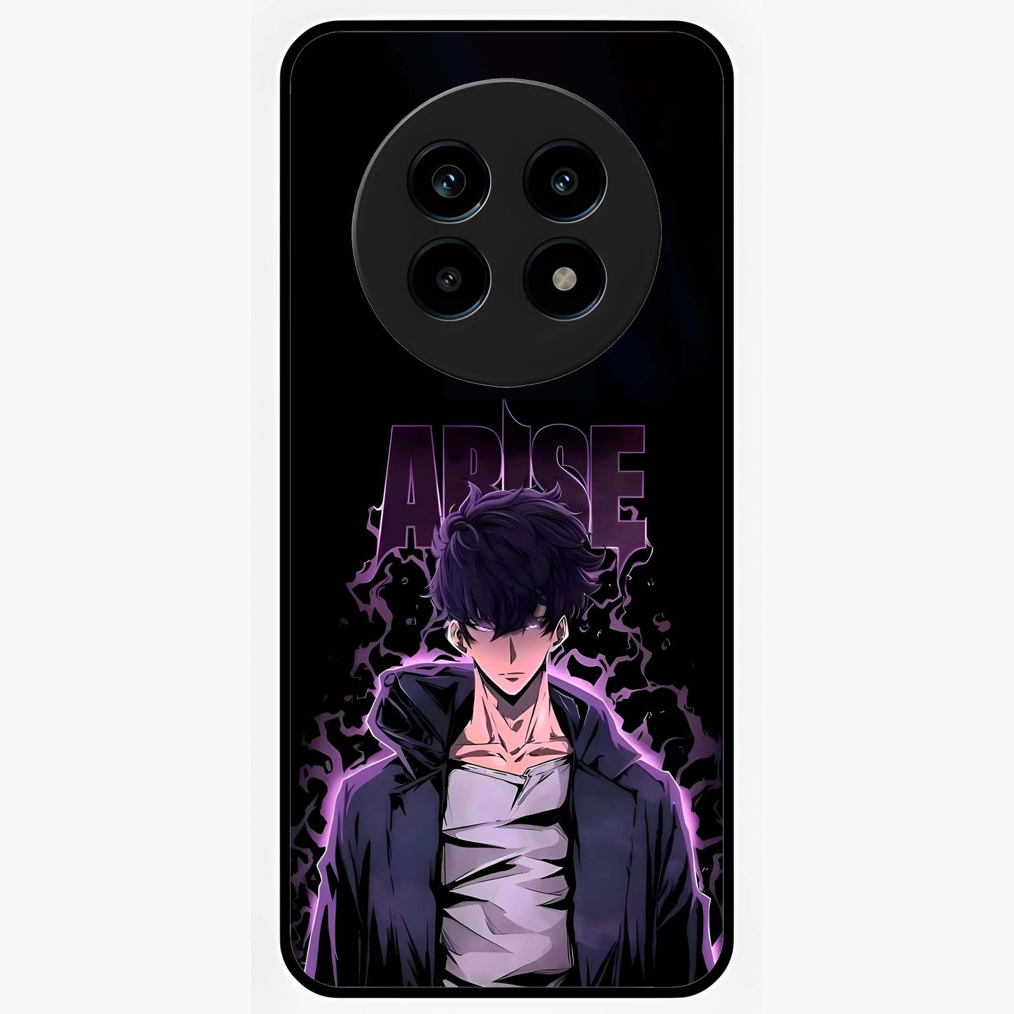 Shadow Monarch Awakening Glass Case showing flat back view with powerful dark monarch themed artwork and glossy glass finish.