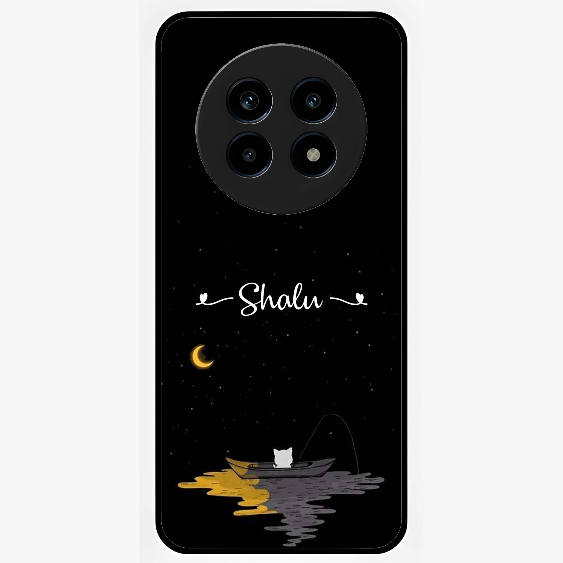 Silent Night Row Glass Case showing flat back view with calm night themed artwork and glossy glass finish.