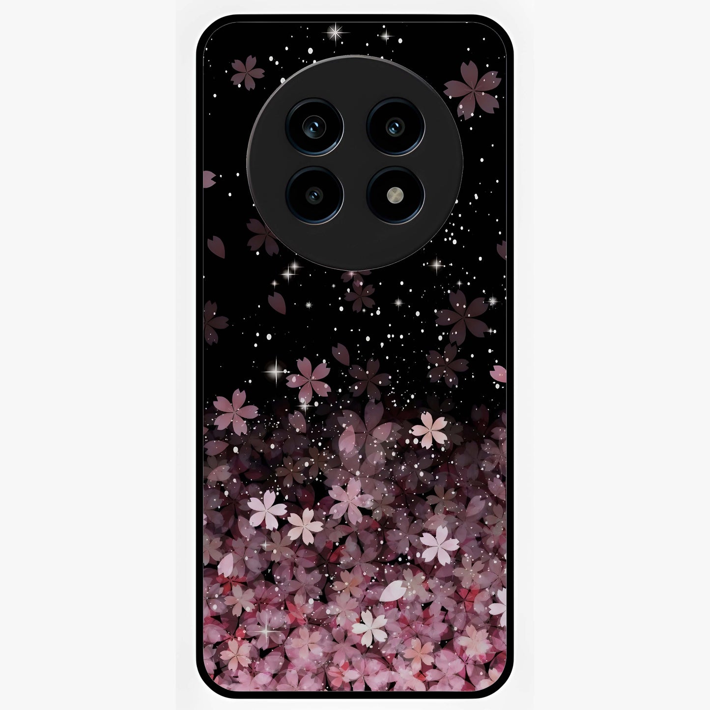 Small Starry Flowers Glass Case showing flat back view with delicate starry floral artwork and glossy glass finish.